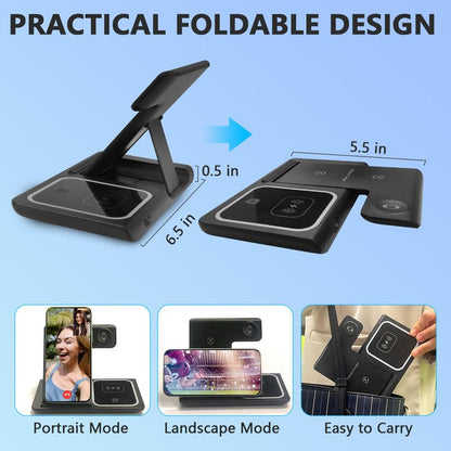 3 in 1 Wireless Charging Station for Apple15W Foldable Charging Station for Samsung Devices, Qi-Certified for Iphone 15/14/13/12/11/Pro/Max/X/Xr/Iwatch-Se/6/5/4/3/2 & Airpods, Included QC-3.0 Adapter