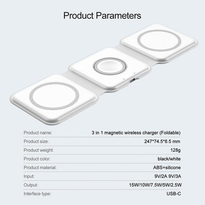 OMG! Nano 3 in 1 Wireless Charger for Iphone,Magnetic Foldable 3 in 1 Charging Station,Travel Charger for Multiple Devices for Iphone 15/14/13/12 Series,Airpods Pro,Iwatch Smartphone Electronic Pad Cellphone