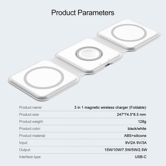 OMG! Nano 3 in 1 Wireless Charger for Iphone,Magnetic Foldable 3 in 1 Charging Station,Travel Charger for Multiple Devices for Iphone 15/14/13/12 Series,Airpods Pro,Iwatch Smartphone Electronic Pad Cellphone