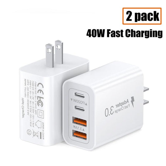 40W USB C Charger Cube 4 Port PD+QC Power Adapter Wall Plug Fast Charging Block Multiport Brick Type C Box for Iphone 16 15 Pro Max/14/13/12/Se/Se/X, Ipad, Airpods, Iwatch, Samsung Galaxy Christmas Gifts Smartphone Cellphone