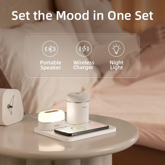 EZVALO Birthday Gifts for Women, 3 in 1 Charger Station with Wireless Phone Charger, LED Night Light, Bluetooth Speaker, Thank You Gift Relaxing Gift Box for Women, Men, Mom, Girlfriend, White
