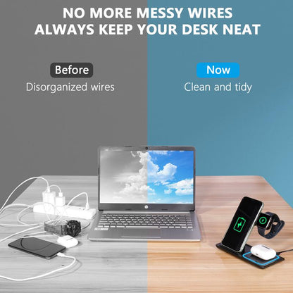 3 in 1 Wireless Charging Station for Apple15W Foldable Charging Station for Samsung Devices, Qi-Certified for Iphone 15/14/13/12/11/Pro/Max/X/Xr/Iwatch-Se/6/5/4/3/2 & Airpods, Included QC-3.0 Adapter