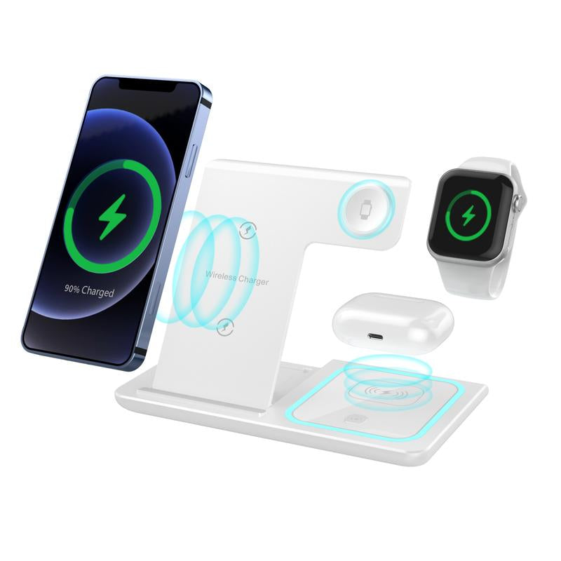 3 in 1 Wireless Charging Station for Apple15W Foldable Charging Station for Samsung Devices, Qi-Certified for Iphone 15/14/13/12/11/Pro/Max/X/Xr/Iwatch-Se/6/5/4/3/2 & Airpods, Included QC-3.0 Adapter