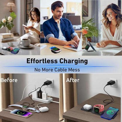 Charging Station for Apple Multiple Devices - 3 in 1 Foldable Magnetic Wireless Charger Dock - Travel Charging Pad for Iphone 15 14 13 12 Pro Max plus Watch & Airpods